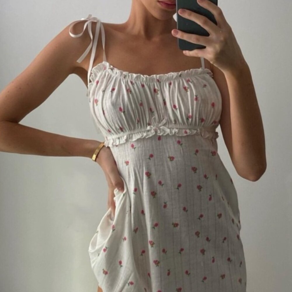 NWT For Love and Lemons Blossom Pointelle Slip Dress in White